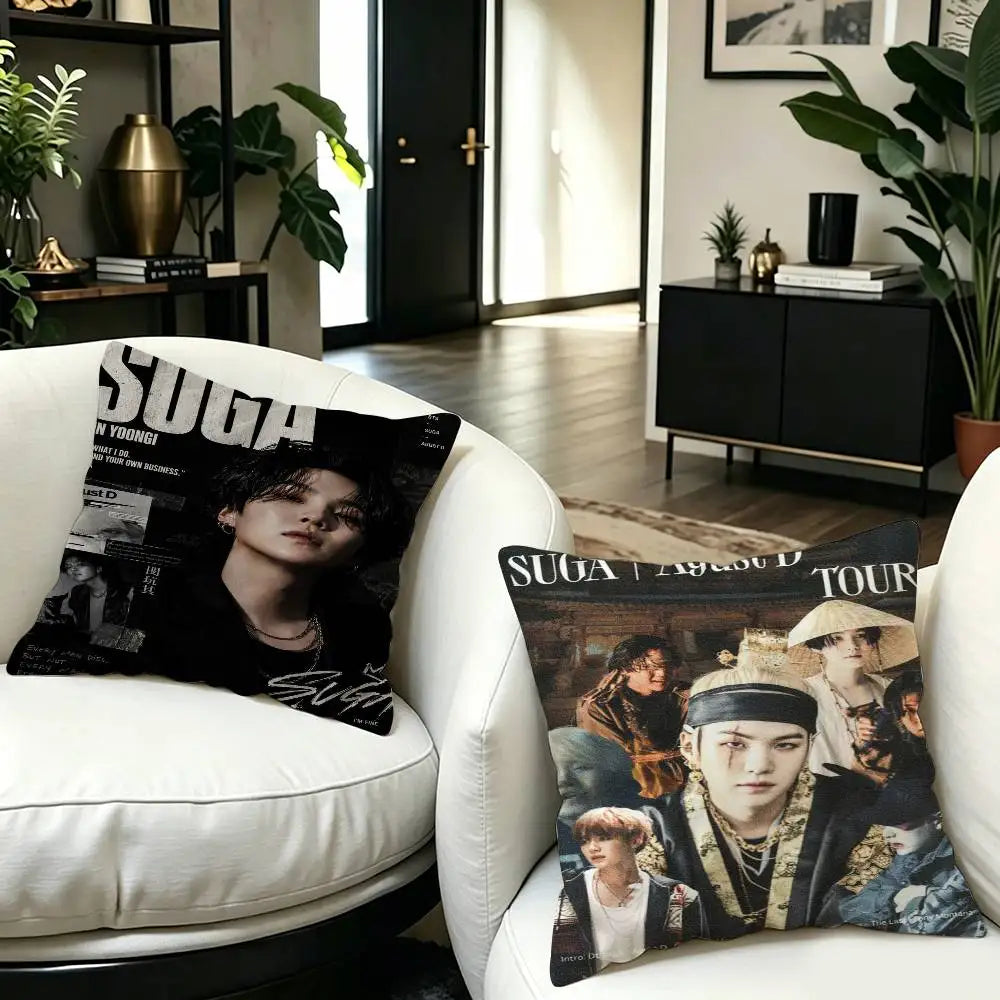 Kpop Singer S-Suga A-Agust D Office Cushion Pillowcase Car Cushion Cover45X45CM Lumbar Pillowcase Sofa Pillowcover