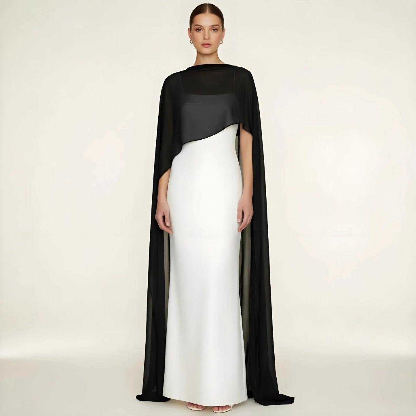 Women Chiffon Long Cape High Low Flowy Poncho Sheer Mesh Shawl and Wraps for Evening Dress Wedding Cover Up Capelet