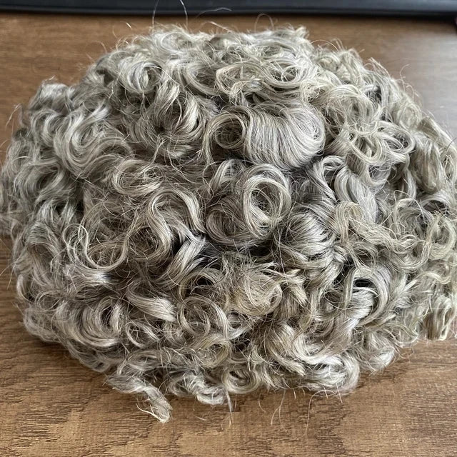 100% Human Hair Man 25mm Loose Curly Hair Replacement System Durable Skin Base Brown Gray Blonde #4 1B65 Prosthesis Hairpieces