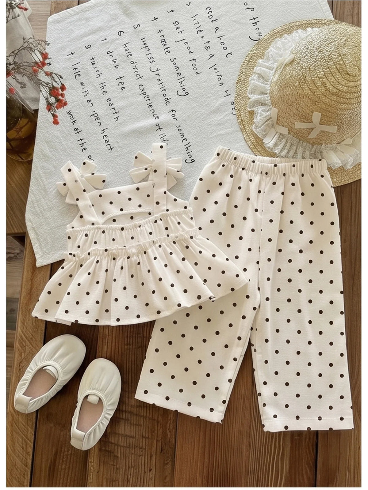 Baby Children's Clothing Set with Thick Shoulder Strap Bow Detail Stripe Color Block Skirt Top And Elastic Waist Striped Pants C