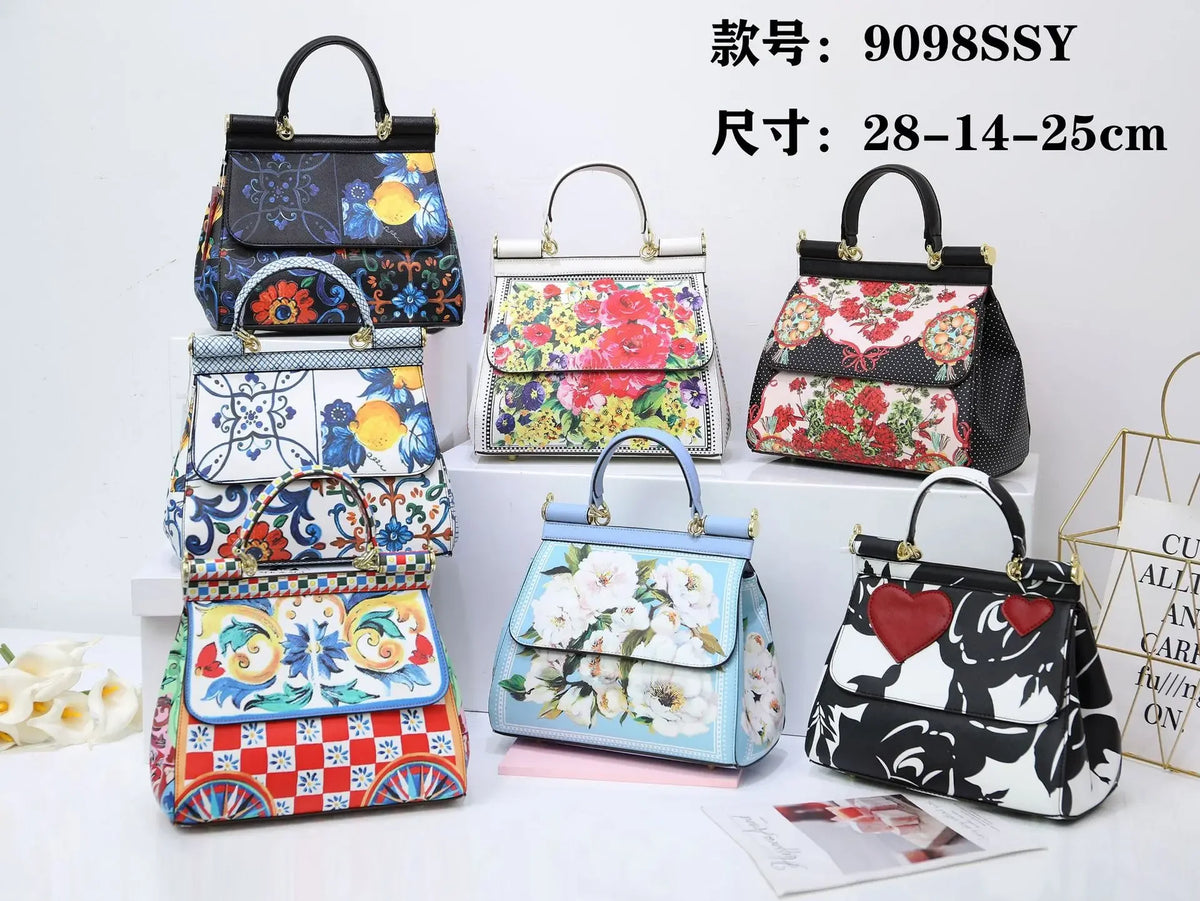 Luxury Women Bags Leather Vintage Painting Art Purse Handbags Girl Shoulder Bag Fashion Cross Body Messenger Bag Female Totes