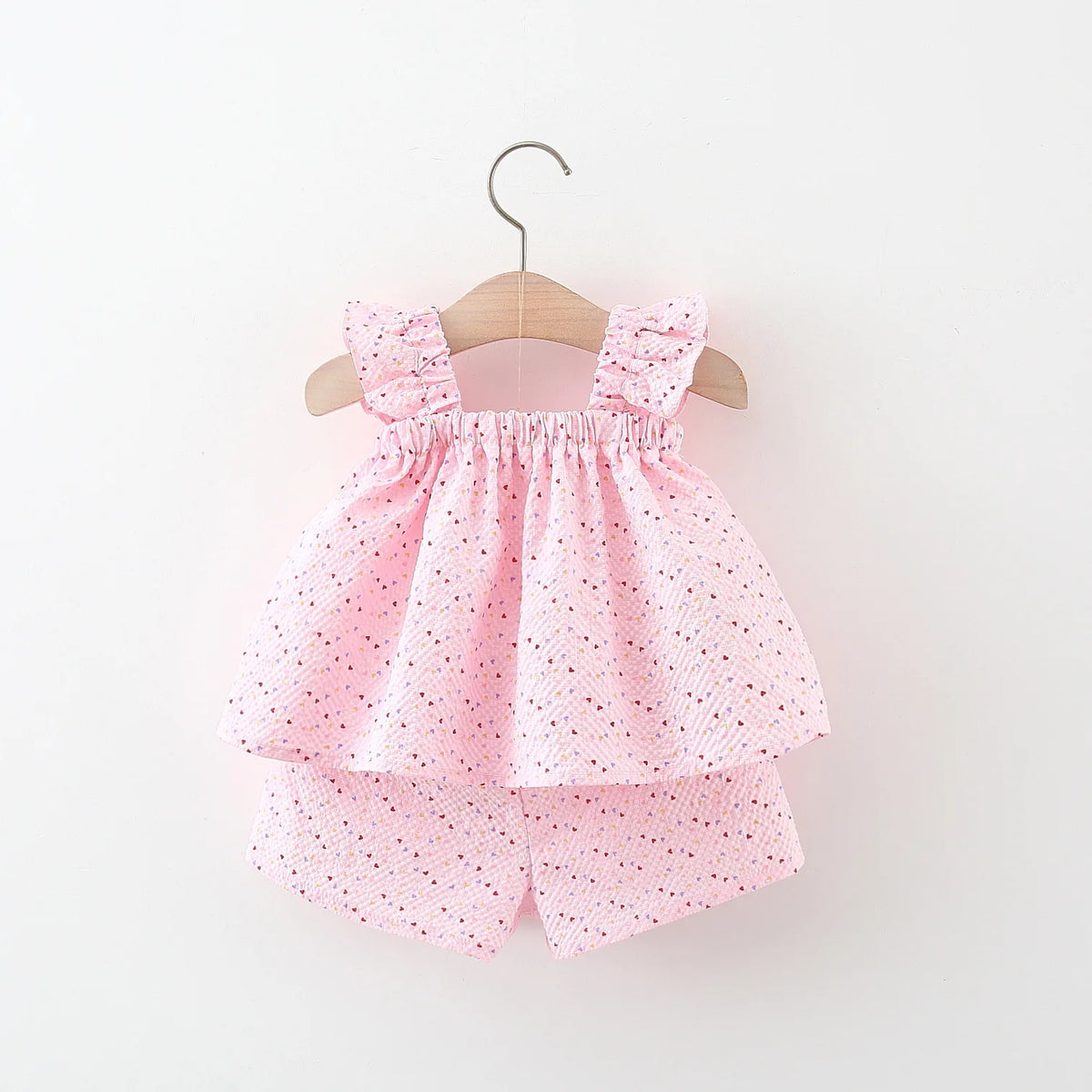 2pc/Set Baby SetS Summer Cotton Bow Top And Shorts Baby Clothing Adorable All-Over Heart Print Girl's Beach Set