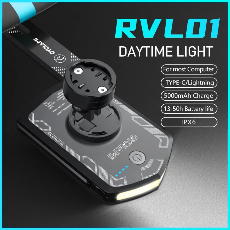 CYCLAMI RVL01 Bicycle Headlight Daytime  Front Light 5000mAh Bike Safety Visibility Cycling Light for Garmin XOSS IGS Charging
