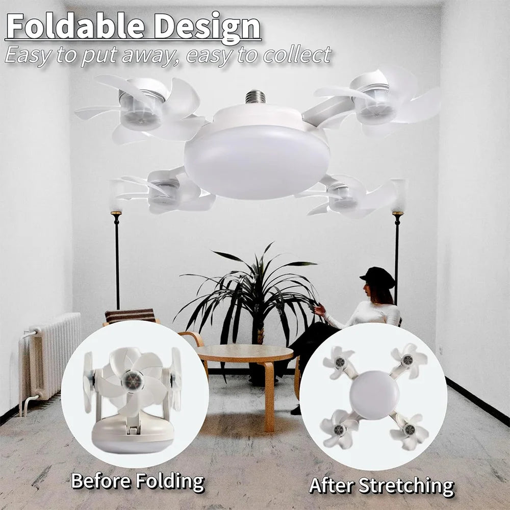 E27 Screw in Ceiling Fan with Remote Control Socket Fan Light Drone Fan Dimmable 3Color Temperatures for Bedroom Kitchen Garage