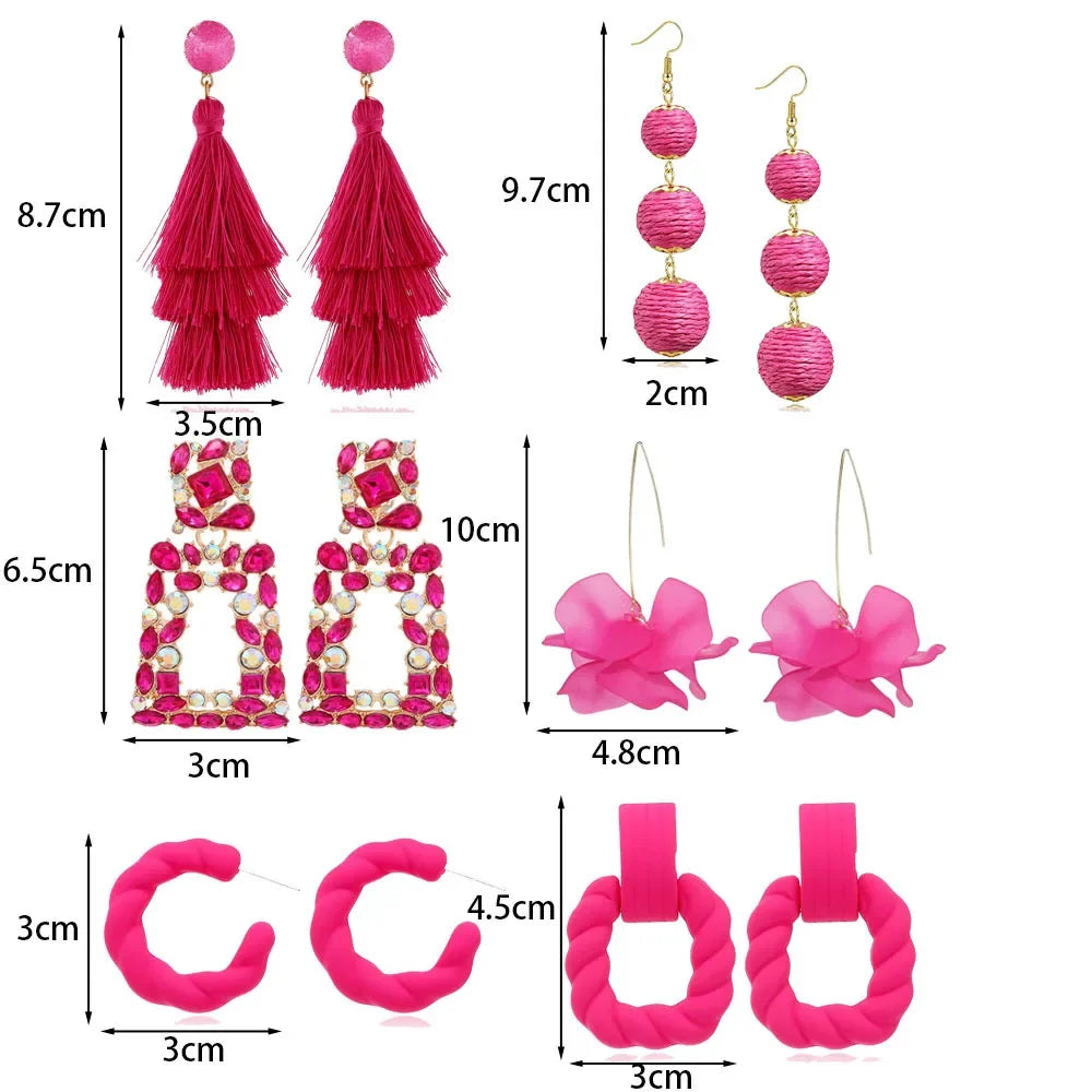 Bohemian Pink Geometric Earrings Women Summer Vacation Fashion Jewelry Classic Pendant