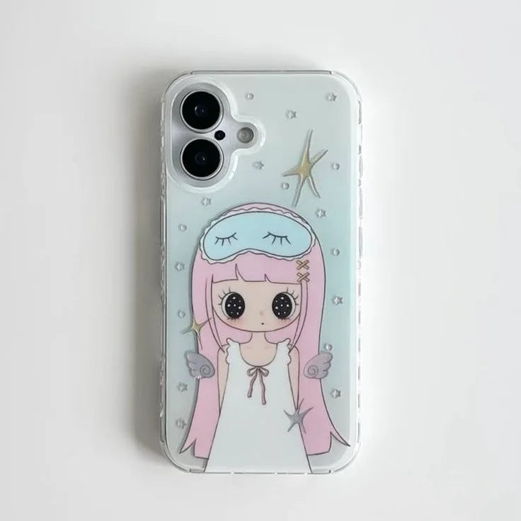 Cartoon Anime Girl Phone Case for iPhone 17 16e 16 15 14 13 12 11 Pro Max X Xs XR XSMax 8 7 6 6s Air Plus Feather Texture