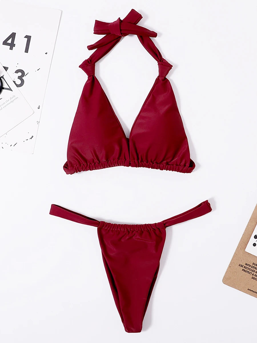 Sexy Micro Bikini 2024 Woman Swimsuit Mini Thong Bikinis Set Beachwear Halter Top Swimwear Women Swimming Wear for Bathing Suit