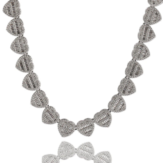 UWIN BaguetteCZ Heart Chain Necklaces for Women Iced Out AAAAA Cubic Zirconia Tennis Chain Necklaces Fashion Jewelry for Gift