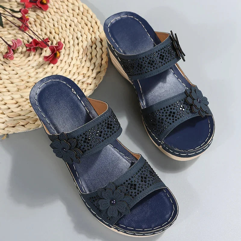 Ladies Shoes on Offer Summer New Plus Size Slippers Women Retro Roman Women's Slipper Casual Beach Flower Platform Wedge Sandals
