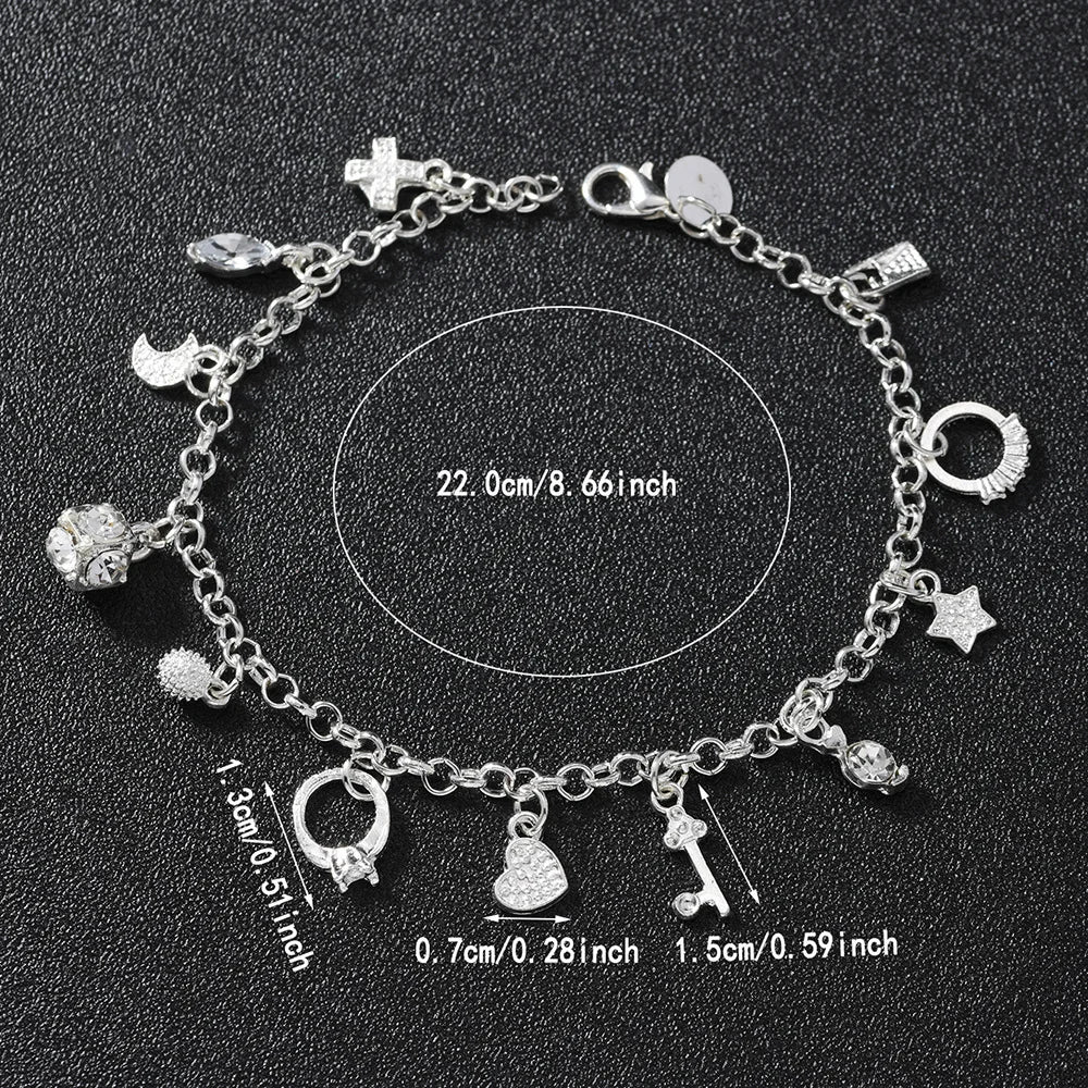 Bracelet European and American Silver Fashion Thirteen Pendant Bracelet Women's Multi-Element Jewelry Simple Style Bracelet Whol