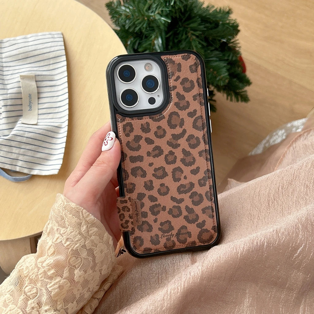 Fashion Sweet Pink Leopard Print Leather Shockproof Protective Phone Cover Case for iPhone 17 16 15 14 Pro Max