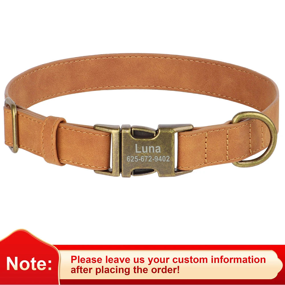 Personalized Dog Collar Customized PU Leather Dogs Collars Pet Name ID Buckle Necklace for Small Medium Large Dogs Pitbull Pug