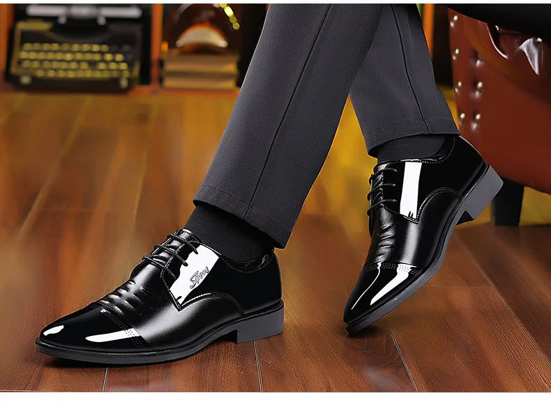 Glossy Leather Men's Shoes Casual Wedding High-Heeled Pointed-Toe Business Style British Leisure Men's Footwear