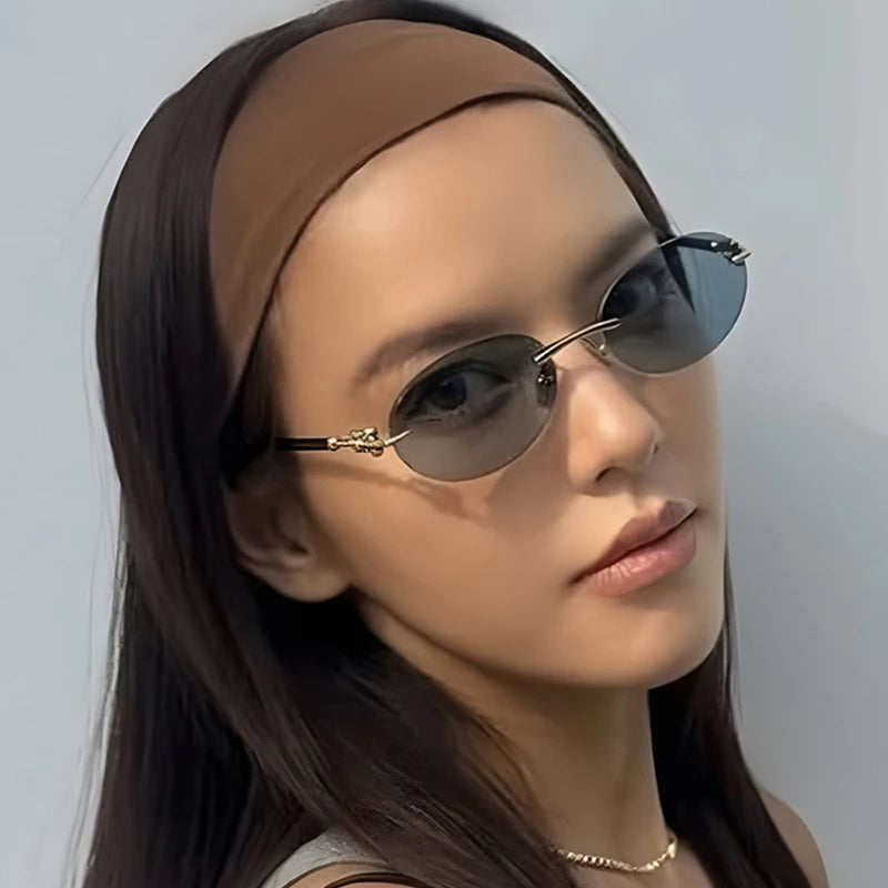 Fashion Oval Rimless Sunglasses for Woman Popular Round Frameless Sun Glasses Shades Retro High Quality Unisex Stylish Eyewear