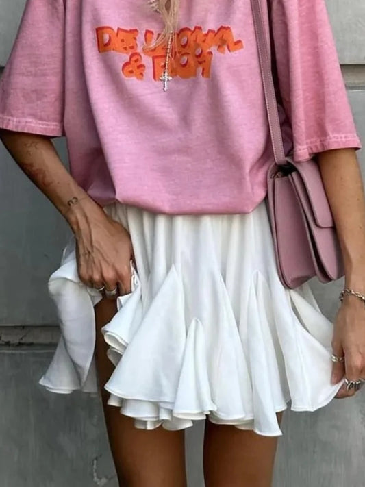 Women Summer White Mini Skirt A-line High Waist  Sexy Cute Ruffle Vintage Tennis Skirt Black Elastic Waist Tutu Short Skirts