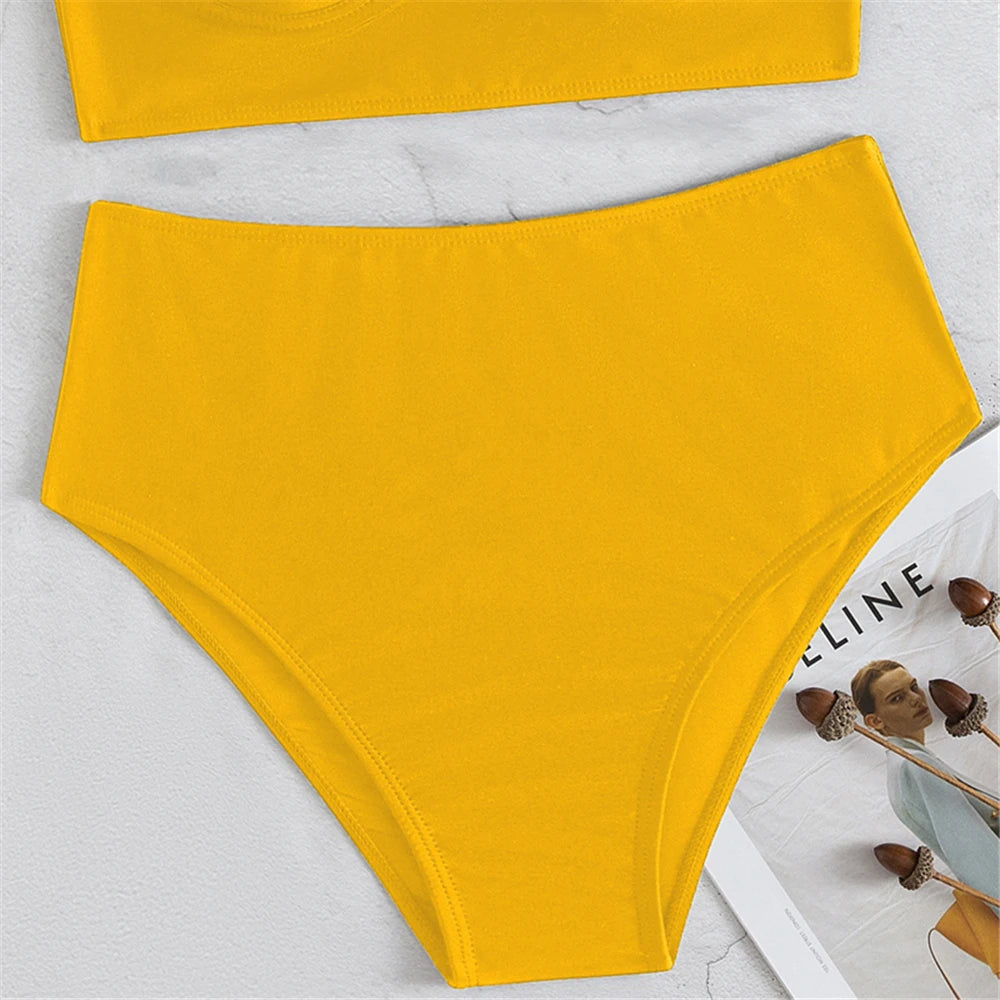 Chain Strap Bikinis 2026 Women Solid Push Up Swimsuit High Waist Swimwear Female Sexy Bathing Suit Swimming Summer Beachwear
