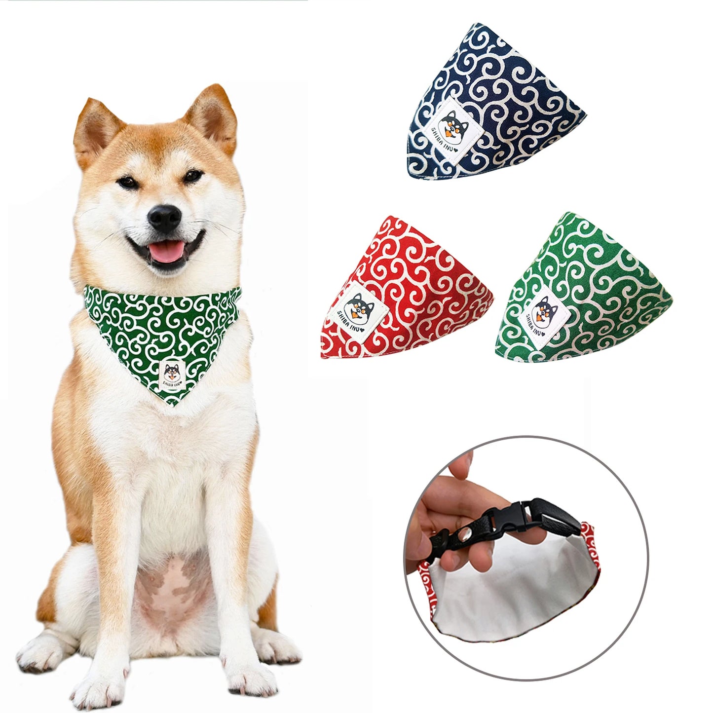 Classical Japanese Pattern Style Popular Shiba Scarf Bandana Roll Grass Cat Collar  Dog Accessories for Small Dogs for Dog