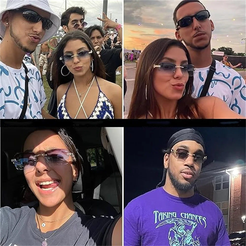 Trendy Rimless Small Rectangle Sunglasses Men Women Fashion Luxury Brand Square Frameless Sun Glasses Retro UV400 Shades Goggles