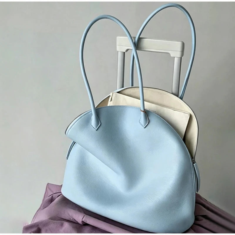 Fashion Luxury Seashell Shoulder Bag Korean Style Solid Color Minimalist Handbag Zippered Large Capacity Soft Leather Tote Bag
