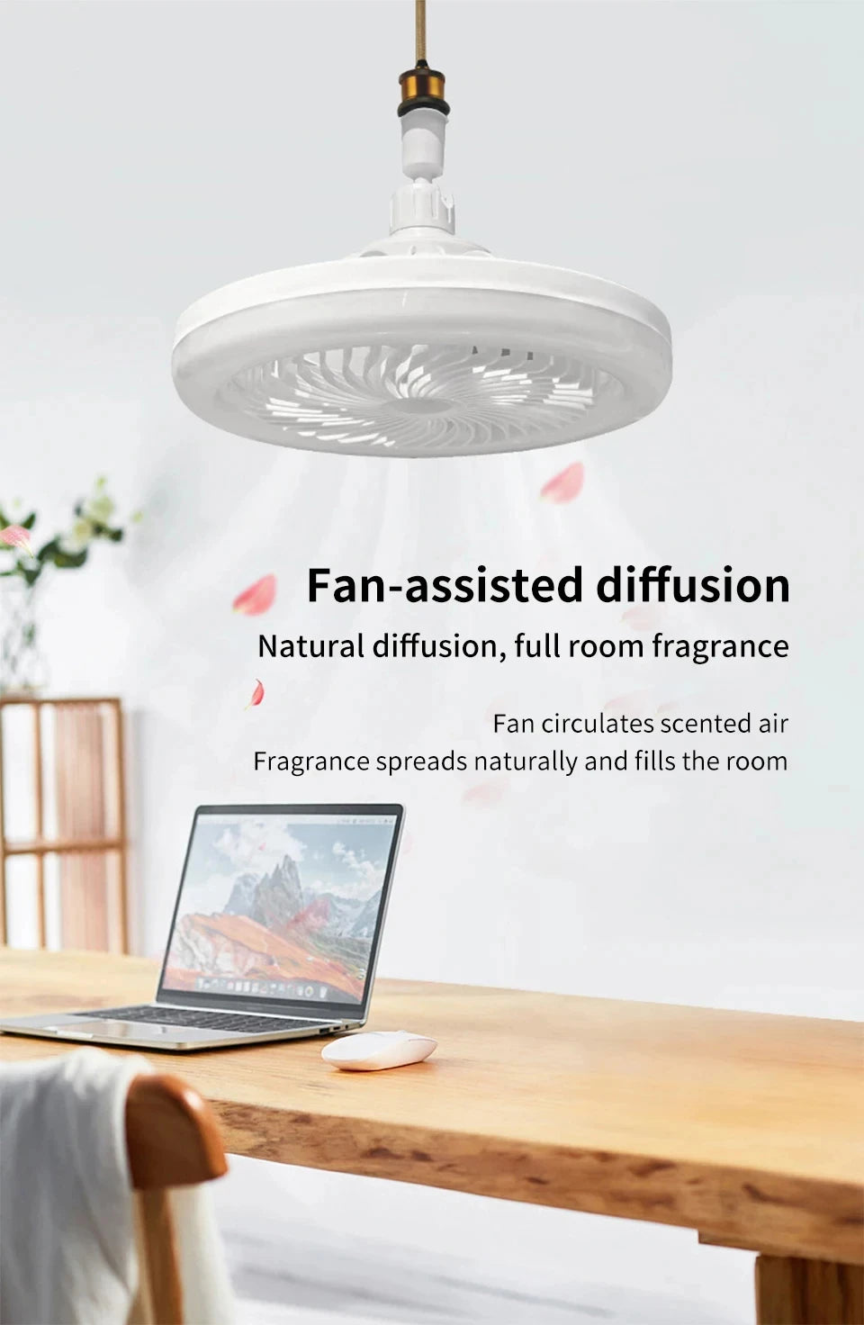 2 In 1 Ceiling Fan Lamps 3 Speeds Adjustable E27 Base Infinitely Dimmable for Living Room Bedroom Study LED Decorative Light