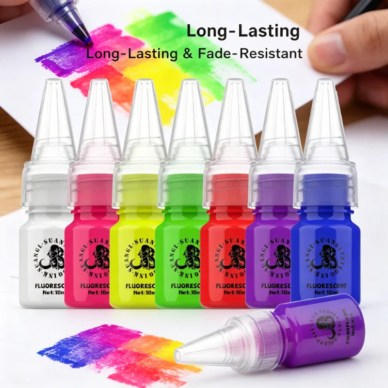 Glow Dark Tattoo Ink Set 7 Colors 10ml Fluorescent Pigmented Inks for Halloween Body Art Light Effects Vibrant Colors