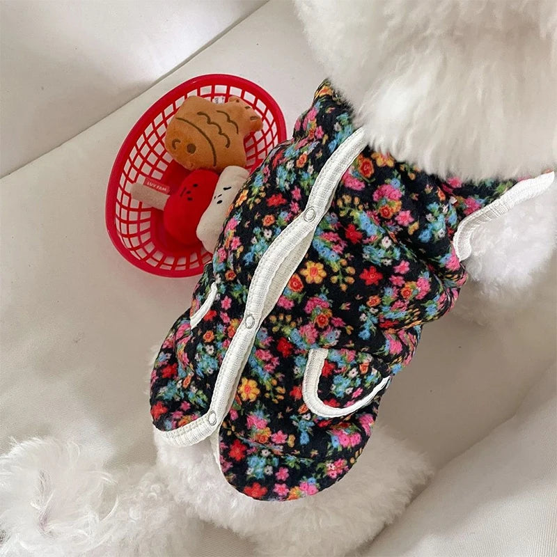 Fashion Flower Puppy Clothes Warm Small Dogs Coat Jacket Autumn Winter Pet Dog Clothes Plush Dog Vest Pet Appeal