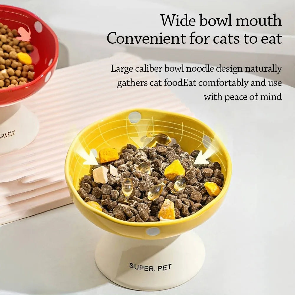 Ceramic Neck Protection Pet Bowl High Feet Slanted Mouth Mushroom Cat Bowl Anti-black Chin Anti-knockover Pet Food Bowl