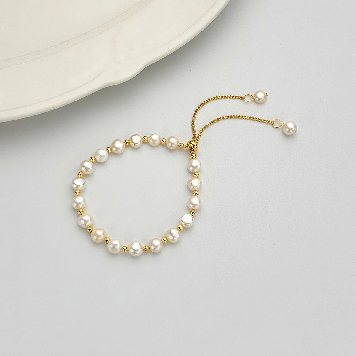 Adjustable Natural Pearl Bracelets Round Freshwater Pearl Loose Spacer Bead Bracelets for Women Best Party Gift