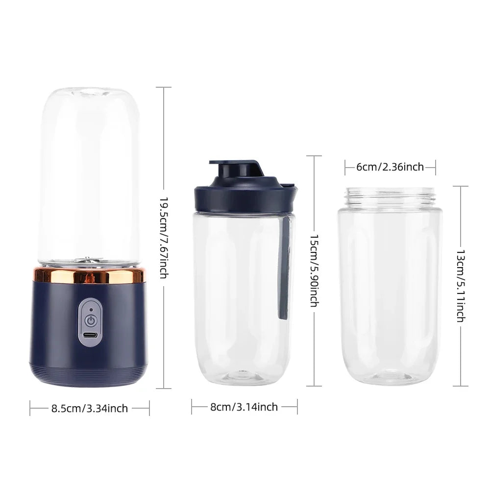 400ML Portable Electric Juicer 2 Cup Home Mini Multifunctional Wireless Blender USB Rechargeable Small Juice Cup Mixer Machine