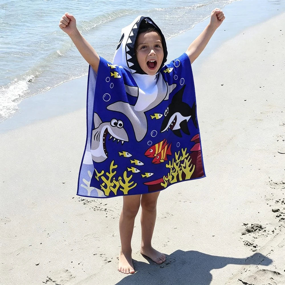 60-120cm Kids Hooded Bath Beach Poncho Towels Baby Quick Dry Bathrobe Child Cartoon Cloak Poncho Towels Microfiber Swim Cover-up