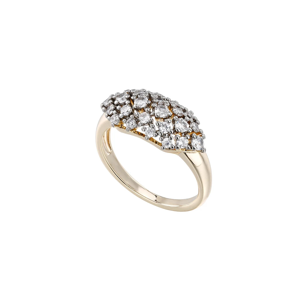 Hollow oval inlaid zircon earrings and rings three-piece elegant fashion jewelry two-tone set wedding party accessories