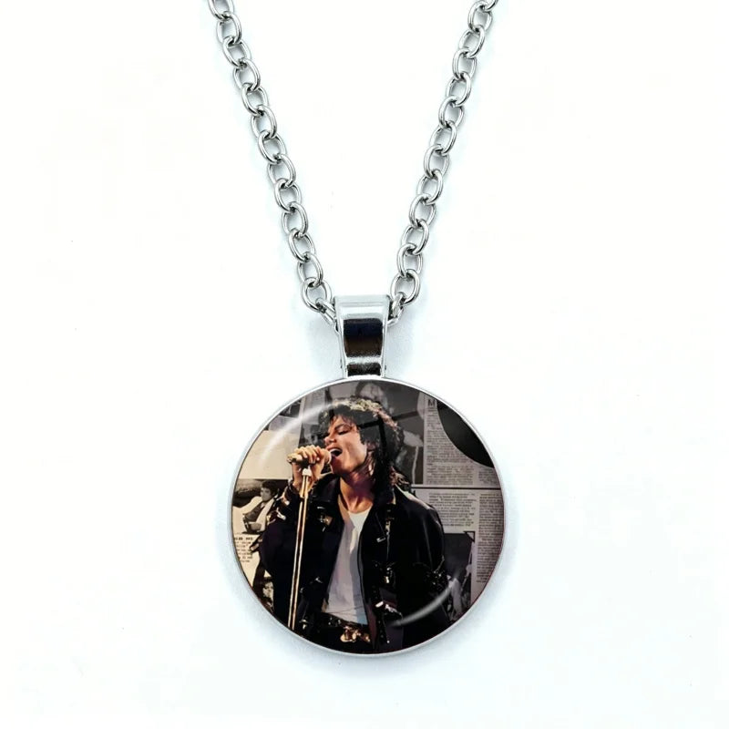 Thriller Dangerous M-Michael J-Jackson Necklace for Women Jewelry Cabochon Glass Pendant Fashion Statement Necklace