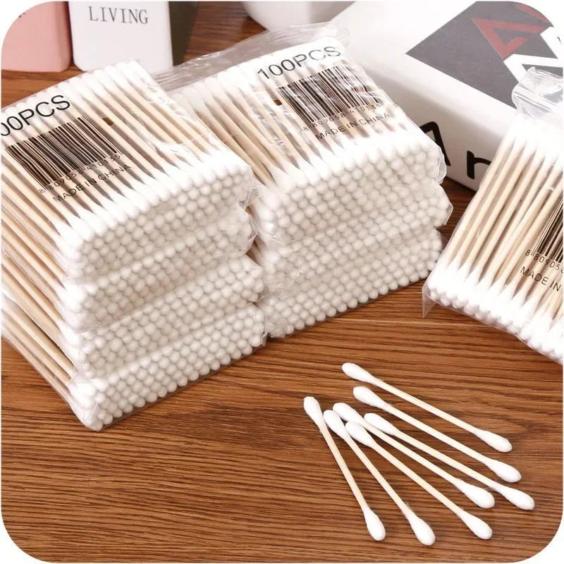 100pcs Colorful Safe Pure Cotton Swabs Baby Infant Dual Head Use Cleaning Makeup  Swabs for Ear Nostril Cleaning