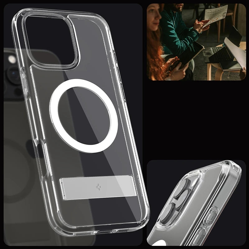 Spigen Ultra Hybrid S MagFit Designed for iPhone 17 Pro Max 16 15 14 13 12 Case Kickstand Amti Yellowing Compatible With MagSafe