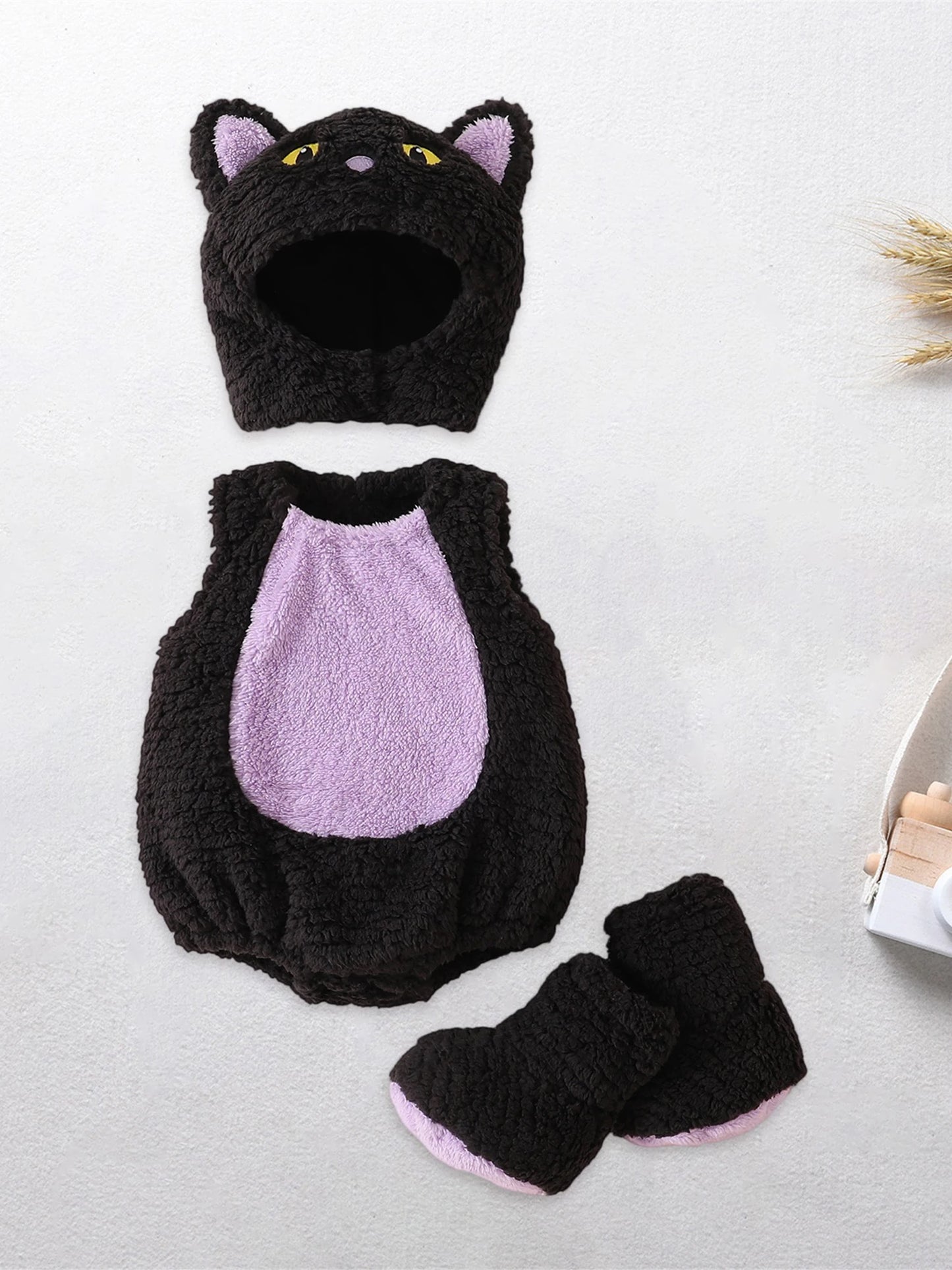 Baby Girl Boy Halloween Costumes Newborn Halloween Costume Plush Sleeveless Romper Hat Shoes Cute Unisex Baby Cosplay Outfit