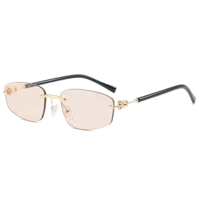 cutting rimless square sunglasses for women new fashion brand beige gradient sun glasses ladies alloy elegant shades driving