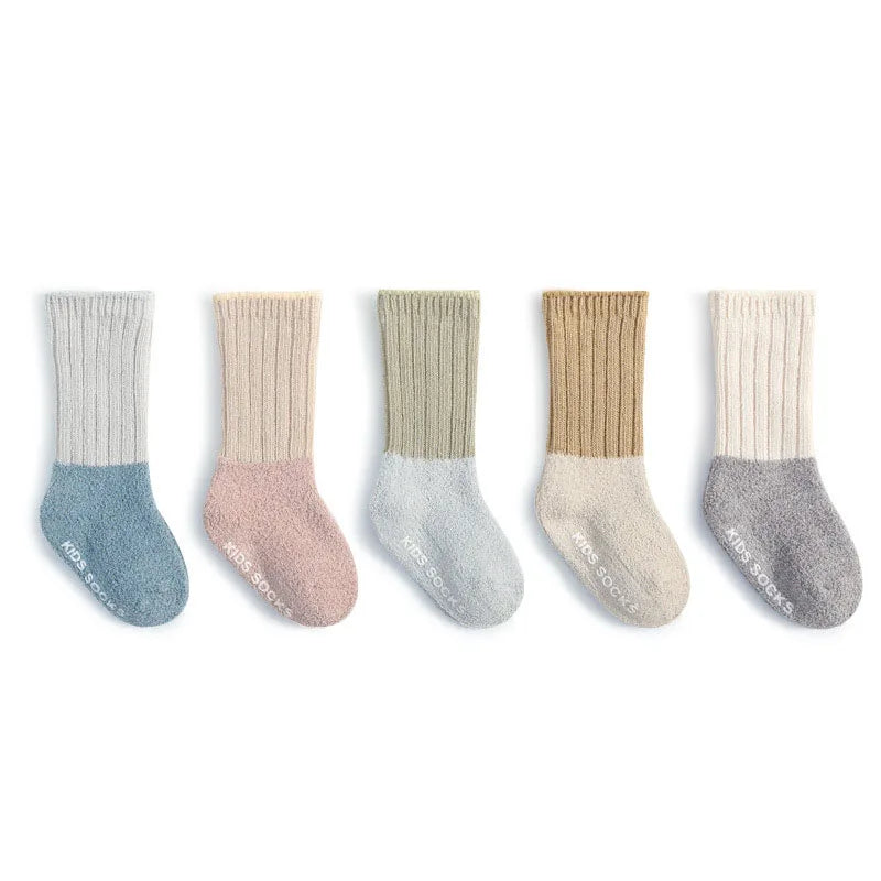MILANCEL Winter New Baby Socks Infant Patchwork Non-slip Socks Newborn Baby Thickened Warm Socks
