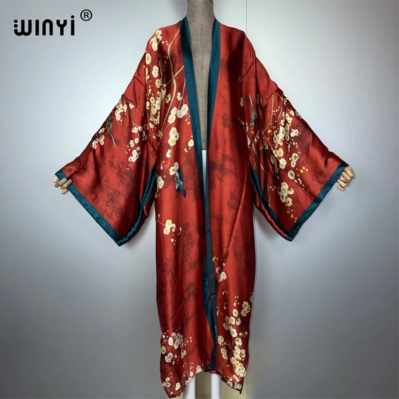 Kimonos verano Women sukienka Print Long Sleeve Cardigan Female Blouse Loose Casual beach Cover Up boho dress party kaftan