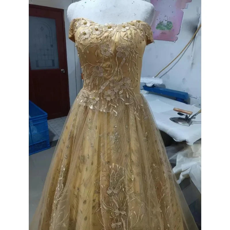 High Quality Women's Luxury Wedding Dress Dress Fashion One Collar Long Puff Skirt European and American Women's Wear 2026