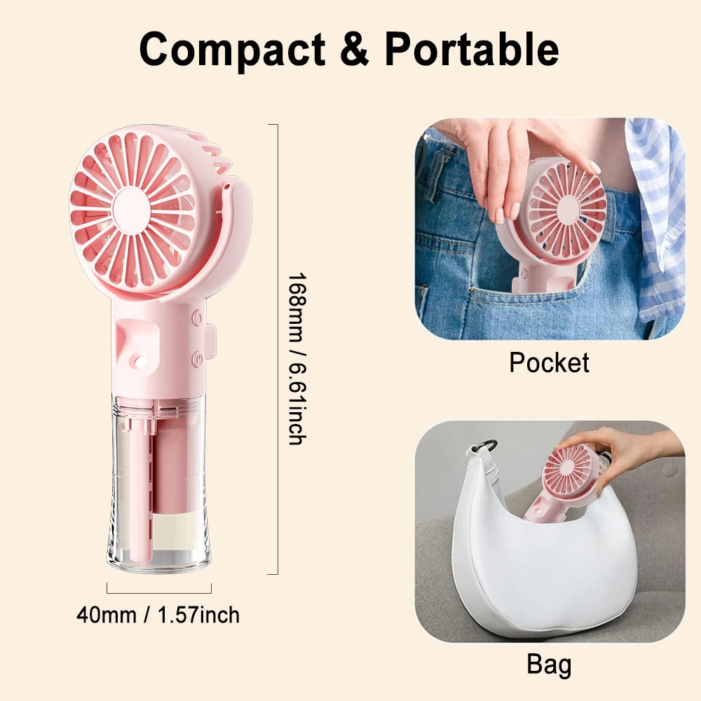 Portable Fan Mini Handheld Humidifier Fan USB Rechargeable Portable Handheld Mist Fan with Humidifier Mini Water Spray Hand Fans