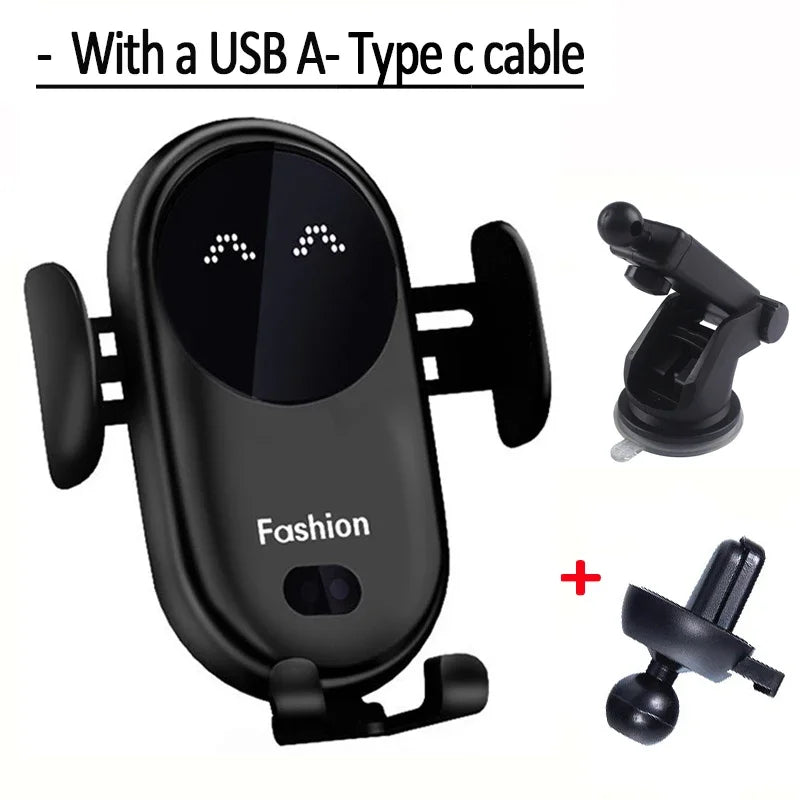 S11 Fashion Qi Fast Wireless Charger Car Phone Holder Smart Infrared Sensor Air Vent Mount Automatic Clamping Mobile Phone Stand