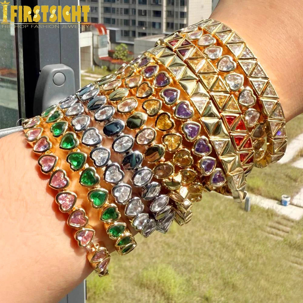 New Iced Out Bling CZ Geometric Stretchy Stretch Double Tennis Chain Bracelet Adjusted Size Bangle For Women Fashion Jewelry