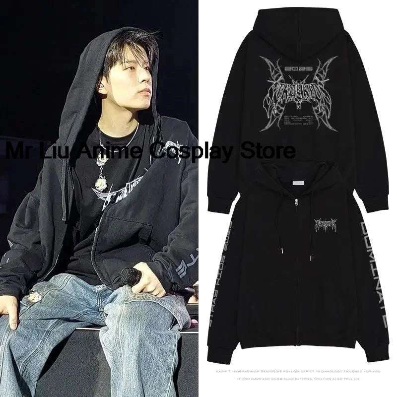 2025 'dominATE' World Tour Zip Up Hoodie Women Men Harajuku Sweatshirt Streetwear Hip Hop Zipper Hooded Jacket Felix Hyunjin
