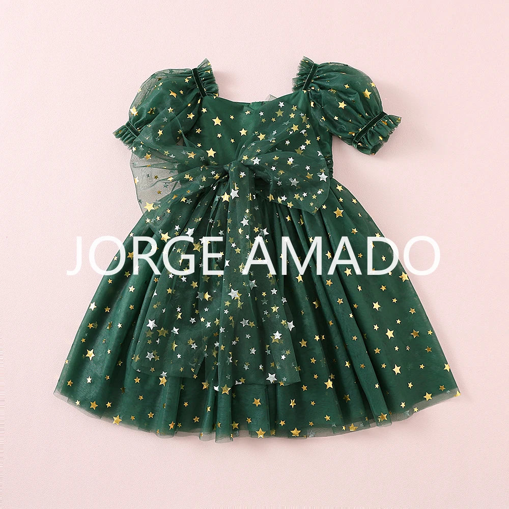 Christmas Summer Baby Girl Sister Matching Outfit Puff Sleeve Big Bow Festive Party Princess Bodysuit Halloween Dresses H2688
