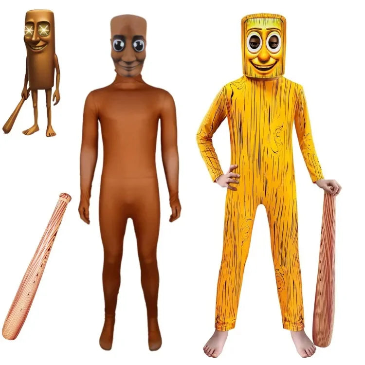 Cartoon Tung Sahur Costume Kids Long Sleeve Bodysuits Children Stage Performance Halloween Carnival Jumpsuit Mask Sets