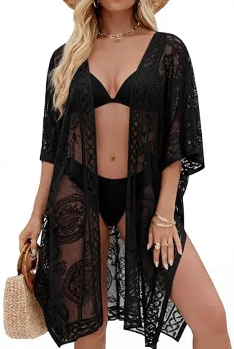 Sexy Elegant Lace Beach Cover Up for Women, Bathing Suit Cover Up, V-Neck Swimsuit Coverup for Poolside, Seaside and Party