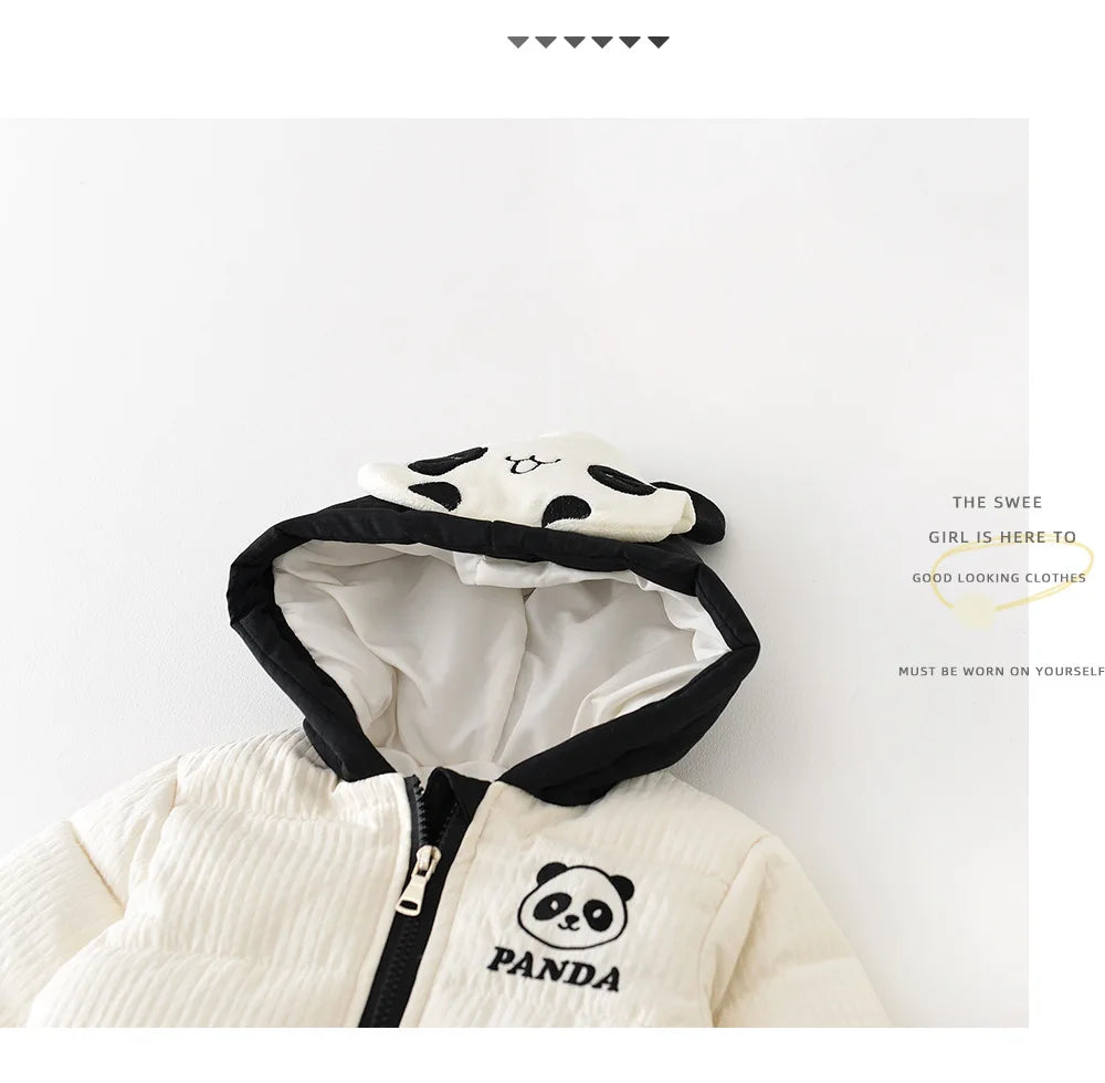2024 Winter Baby Long Sleeve Warm Hooded Romper Cute Panda Print Newborn Plus Velvet Thick Jumpsuit Infant Girl Boy Warm Clothes