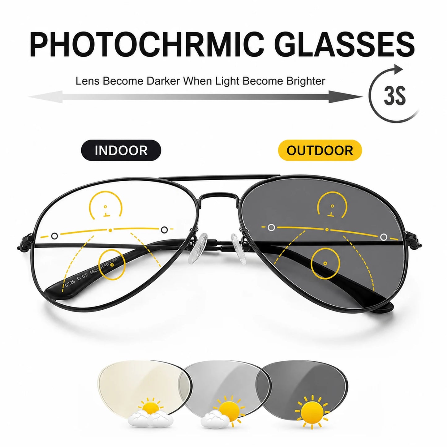 Sports Progressive Multifocal Reading glasses Intelligent Photochromic Men Luxury Finished Near Far Sight Sunglasses 1.0-3.0