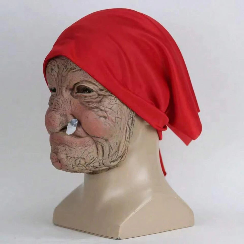 Halloween Horror Old Witch Mask with Hat Cosplay Scary Clown Hag Latex Masks Green Face Big Nose Old Women Costume Party Props
