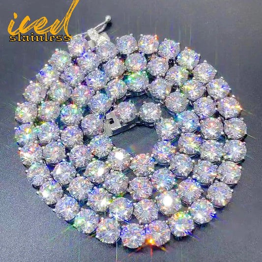 8mm 316L Iced Stainless Steel Tennis Chain Necklaces For Men Women Bling Zircon 316L Iced Out Tennis Chain Hip Hop Jewelry